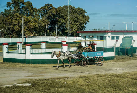 Trinidad, Cuba - January 12, 2016: Trinidad's residents still use horse-drawn carriages as the preferred vehicle. Cuba has one of lowest vehicle per capita rates in the worldのeditorial素材
