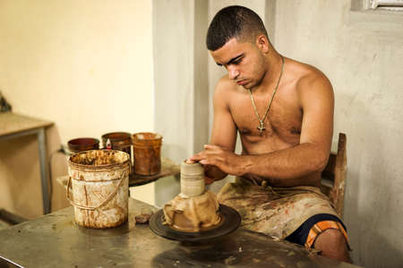 Trinidad, Cuba - January 14, 2016: Potter House or Casa del Alfarero run by Daniel Chichi Santander. Trinidad has a proud tradition of pottery and a local potter shows his craft and workのeditorial素材