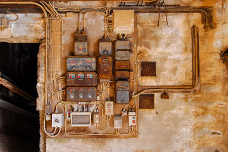 Close up of rusty industrial materials and buildingの写真素材