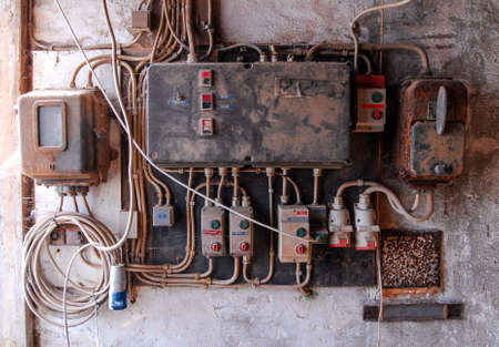 Close up of rusty industrial materials and building