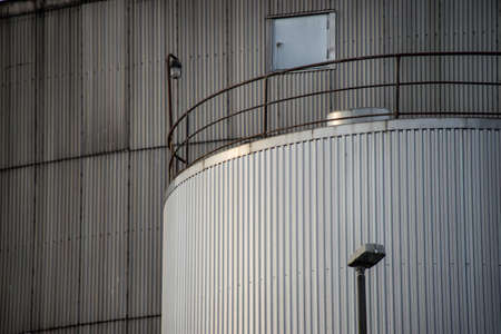 Industrial silos, close up of the grey metal