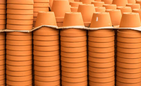 empty terracotta pots Stacked on top of each otherの写真素材