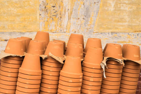 empty terracotta pots Stacked on top of each otherの写真素材