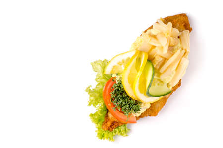Danish specialties and national dishes, high-quality open sandwich, isolated on white background....