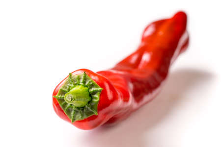 Red organic snack pepper, bellpepper isolated on white backgroundの写真素材
