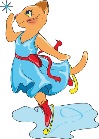 beautiful cat in blue dress on skatesのイラスト素材