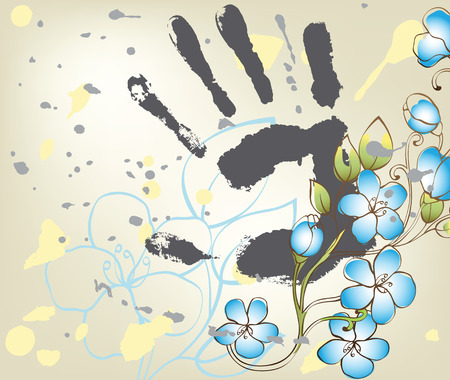 background with decorative fantasy flowers and handのイラスト素材