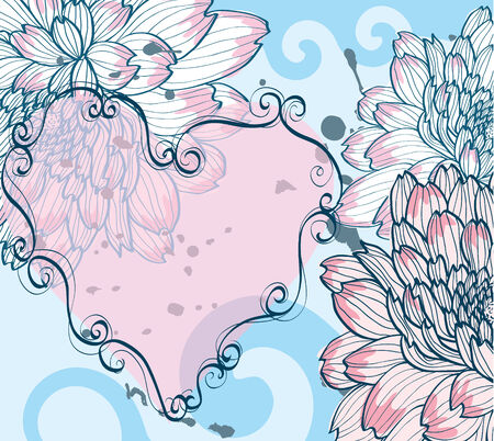 abstract background with decorative flowers and heartのイラスト素材