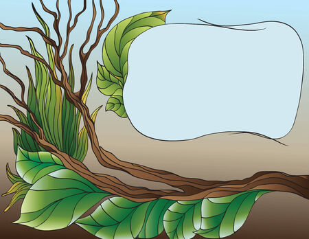 branch and leafs with floral frameのイラスト素材