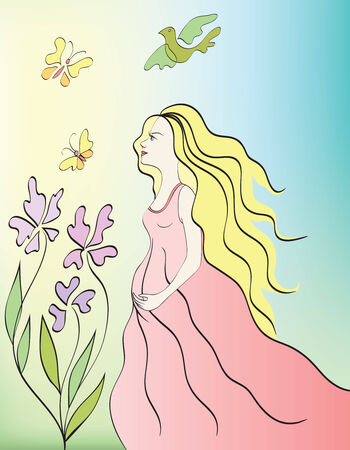 young pregnant woman in the gardenのイラスト素材