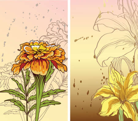 two pictures with flowersのイラスト素材