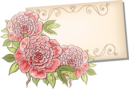 peonies and sheet of paperのイラスト素材