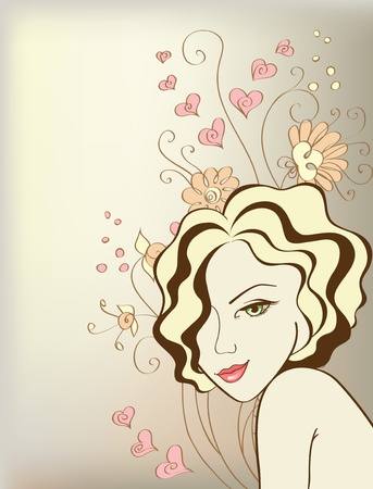 girl on floral backgroundのイラスト素材