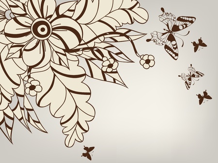 background with decorative flower and butterfliesのイラスト素材