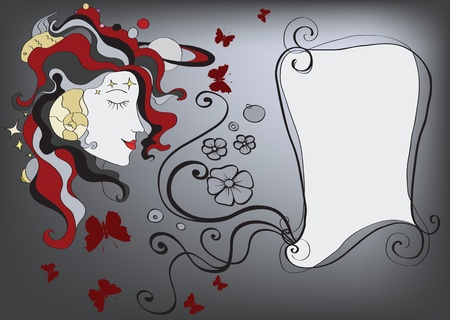 abstract portrait of a girl on floral backgroundのイラスト素材