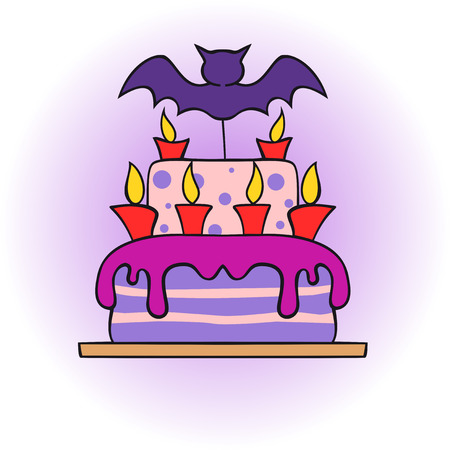 icon halloween cake with bat and candlesのイラスト素材