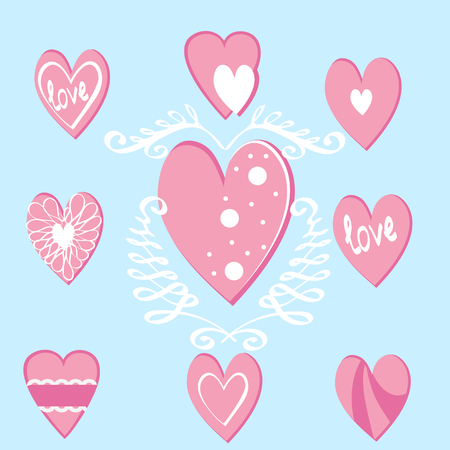 set of Valentine day abstract pink hearts for designのイラスト素材