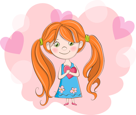cute girl with heart on Valentine's day backgroundのイラスト素材