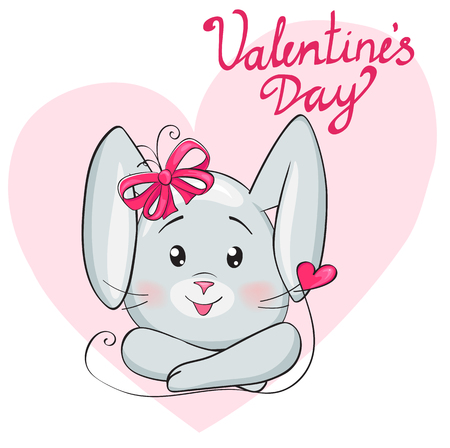 cute bunny with heart for design Happy Valentine's dayのイラスト素材