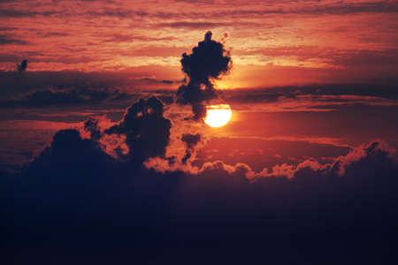 Impressive cloudy dawn with pink and blue colors of the sky