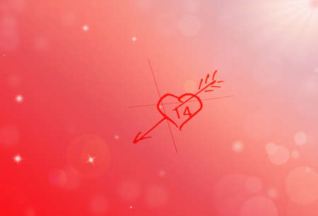 St.Valentine red heart with arrow background with bokehの写真素材