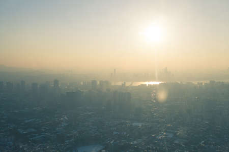 Seoul, South Korea cityscape wideview in winterの写真素材