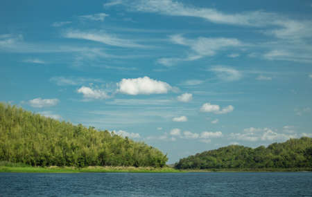 Beautiful landscape on Blue sky and Pine tree forest mountainsの写真素材
