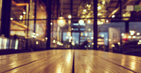 blurred background of bar and desk space of retro wood