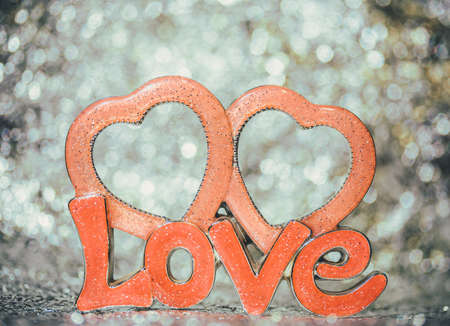 Background bokeh with the word love and a heartの写真素材