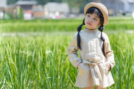 portrait children feeling happy in summerの写真素材