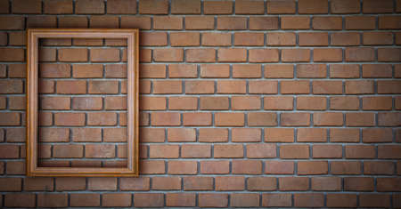 Gold vintage photo frame Red brick wall backgroundの写真素材