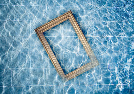 Gold vintage photo frame pool backgroundの写真素材