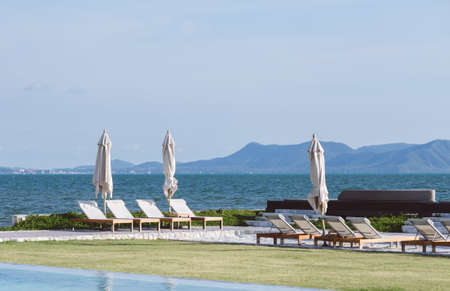 Sun Bathing Chair relaxation at the sea, pattaya, Thailandの写真素材