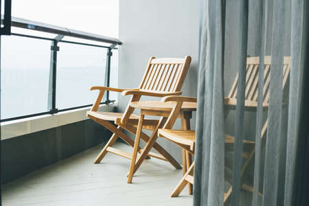 Empty chair in balcony and terrace decoration interiorの写真素材