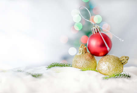 Merry Christmas and happy new year concept, Closeup Christmasball  with bokeh, Xmas holiday background.の写真素材
