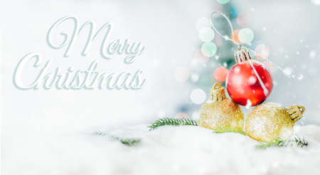Merry Christmas and happy new year concept, Closeup Christmasball  with bokeh, Xmas holiday background.の写真素材