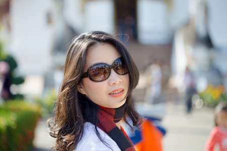 Young asian woman at outdoorの写真素材