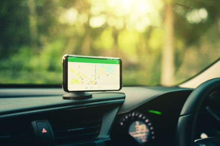 smart phone on magnet car mount phone holder Gpsの写真素材