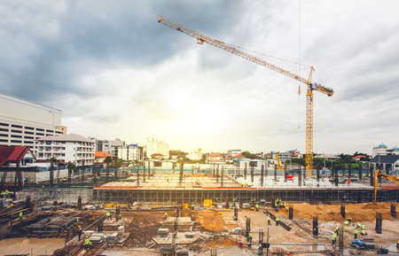 Work of the crane on the construction siteの写真素材