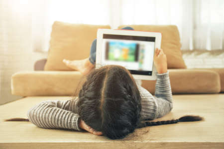 asian girl using tablet , early education and learningの写真素材