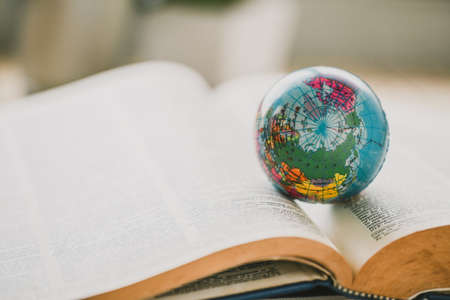 World globe on  book. education school Conceptの写真素材