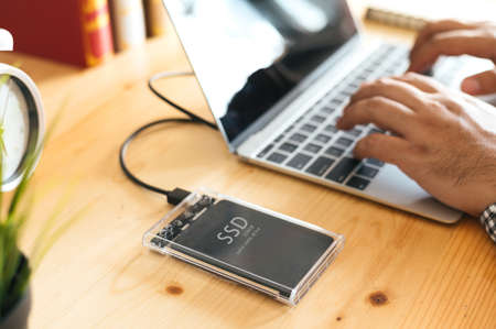 SSD and Laptop,solid state drive with sata 6 gb connectionの写真素材