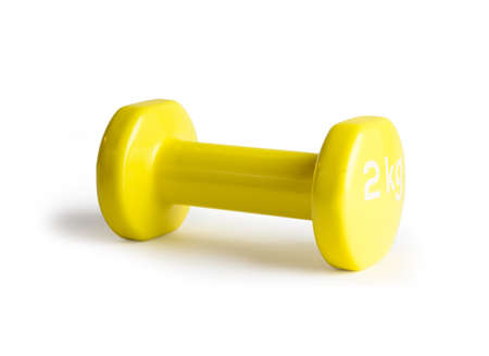 yellow  dumbbells isolated on white backgroundの写真素材