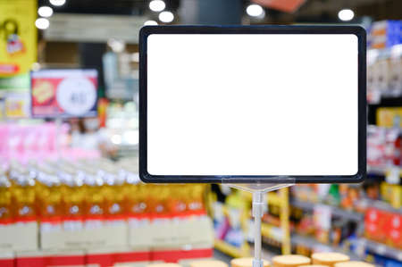 blank board with blur supermarket for backgroundの写真素材