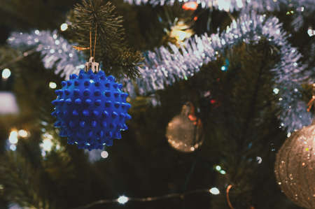 Merry Christmas in coronavirus pandemic period. Celebrating Xmas in covid-19. Safe holiday celebrationの写真素材