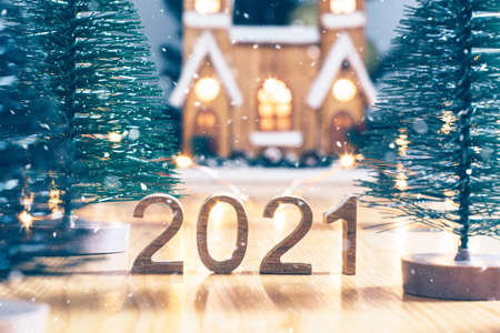 Happy New Year. Symbol from number 2021 on wooden Happy New Year. Symbol from number 2021 on wooden...