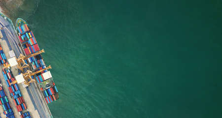 Aerial view from drone Logistics and transportation of Container Cargo ship and Cargo import export , Business logistics concept,の写真素材