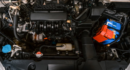 Close up detail of new car engineの写真素材