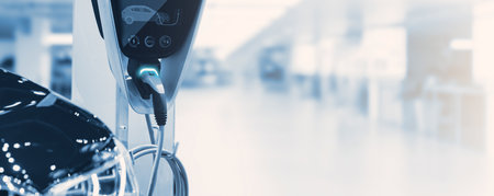 Electric car charging with station, EV fuel advance an modern eco system.の写真素材