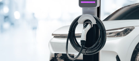 Electric car charging with station, EV fuel advance an modern eco system.の写真素材
